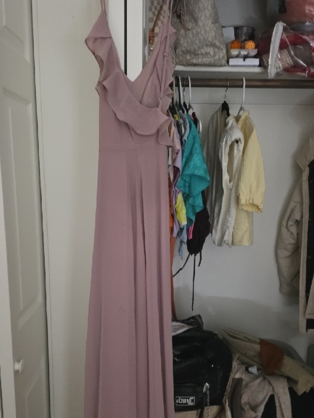 Lulu's Dusty Rose Ruffle V-Neck Maxi Dress - Picture 4 of 9